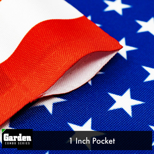 G128 Combo Pack: Garden Flag Stand Black 36x16 Inch & Garden Flag USA America Flag 12x18 Inch