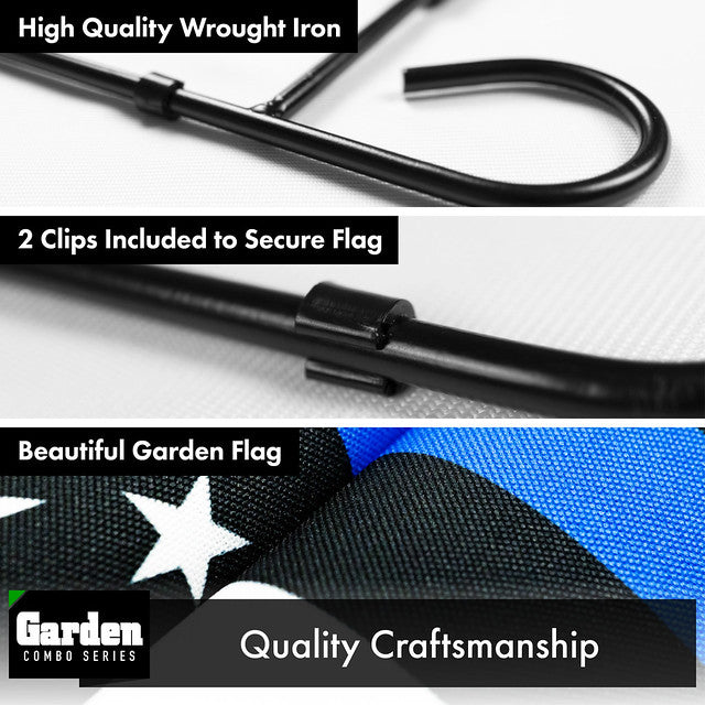 G128 Combo Pack: Garden Flag Stand Black 36x16 Inch & Garden Flag Blue Lives Matter 12x18 Inch