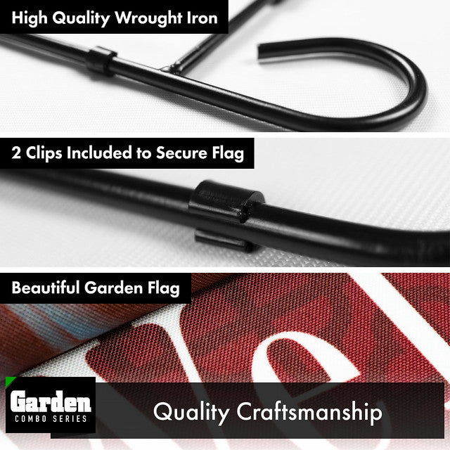 G128 Combo Pack: Garden Flag Stand Black 36x16 Inch & Garden Flag Welcome Sleeping Puppy 12x18 Inch