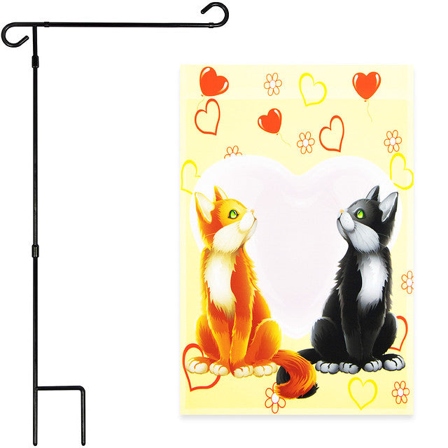 G128 Combo Pack: Garden Flag Stand Black 36x16 Inch & Garden Flag Cats in Love 12x18 Inch