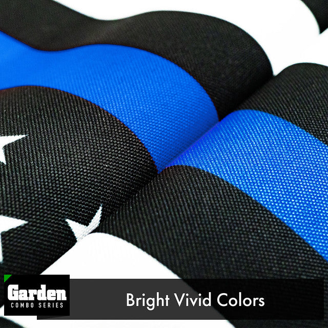 G128 Combo Pack: Garden Flag Stand Black 36x16 Inch & Garden Flag Thin Blue Line 12x18 Inch