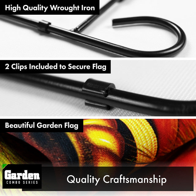 G128 Combo Pack: Garden Flag Stand Black 36x16 Inch & Garden Flag Welcome Cornucopia with Pumpkin 12x18 Inch