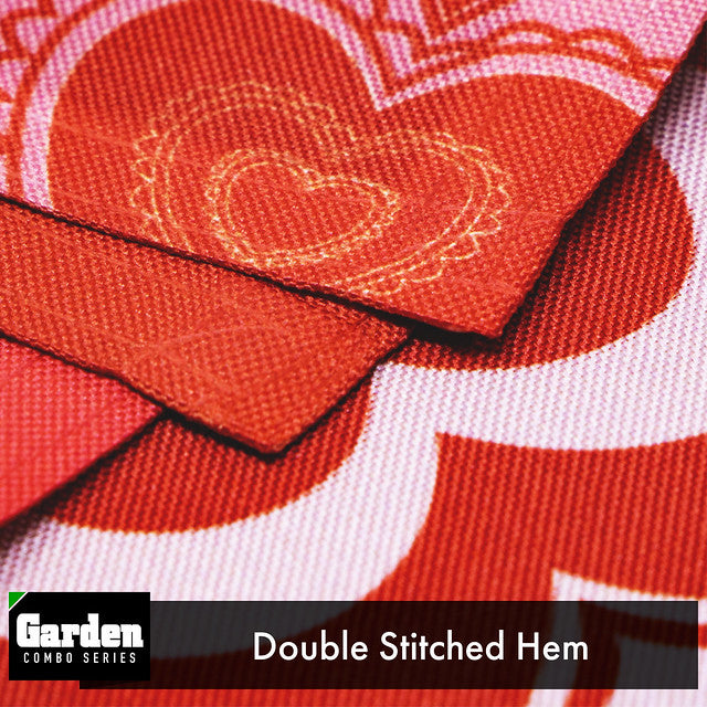 G128 Combo Pack: Garden Flag Stand Black 36x16 Inch & Garden Flag Patchwork Hearts 12x18 Inch