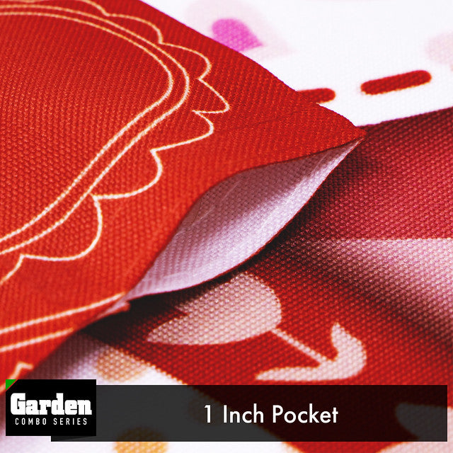 G128 Combo Pack: Garden Flag Stand Black 36x16 Inch & Garden Flag Patchwork Hearts 12x18 Inch
