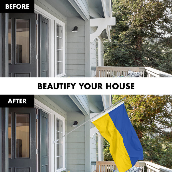 G128 Combo Pack: 5 Ft Tangle Free Aluminum Spinning Flagpole (Silver) & Ukraine Ukrainian Flag 2x3 Ft, LiteWeave Pro Series Printed 150D Polyester | Pole with Flag Included