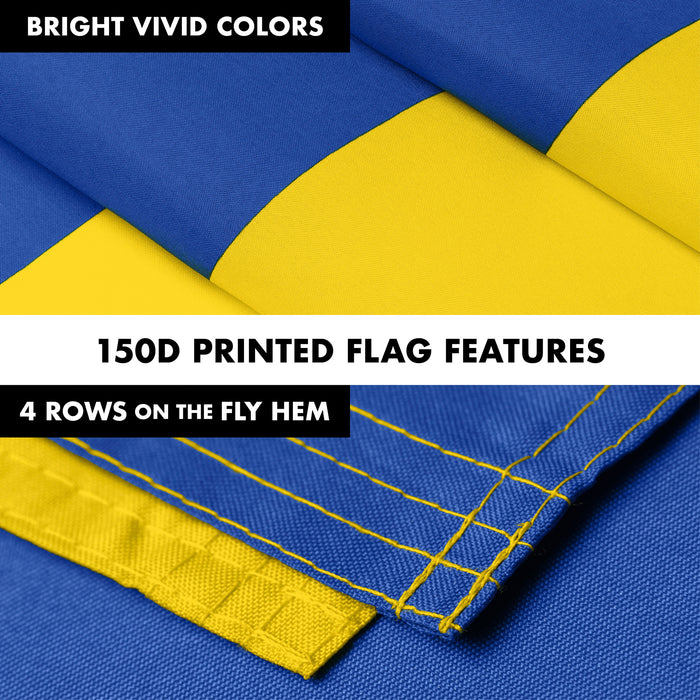 G128 Combo Pack: 5 Ft Tangle Free Aluminum Spinning Flagpole (Silver) & Ukraine Ukrainian Flag 2x3 Ft, LiteWeave Pro Series Printed 150D Polyester | Pole with Flag Included