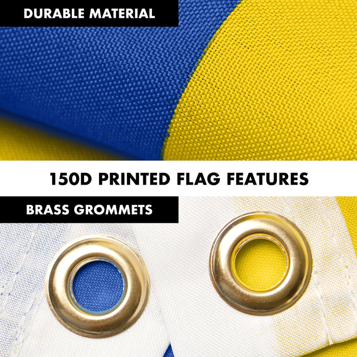 G128 Combo Pack: 5 Ft Tangle Free Aluminum Spinning Flagpole (Silver) & Ukraine Ukrainian Flag 2x3 Ft, LiteWeave Pro Series Printed 150D Polyester | Pole with Flag Included
