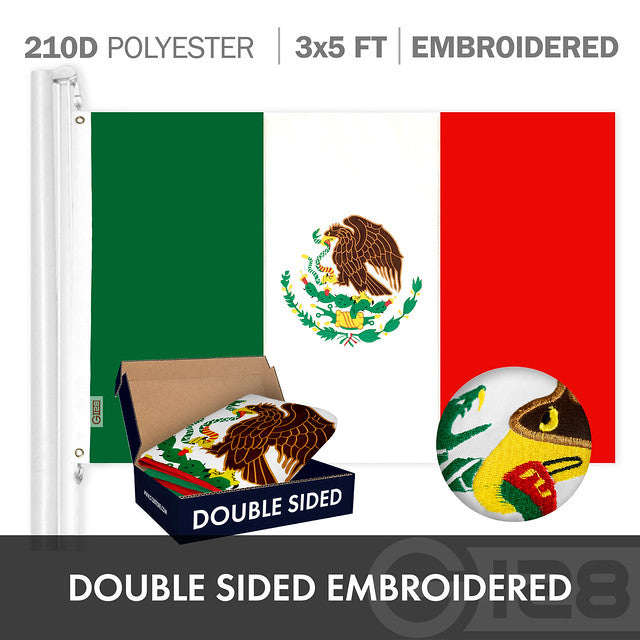 G128 Combo Pack: American USA Flag ToughWeave Series 2.5x4 Ft Single Sided & Mexico Mexican Flag Double Sided 2.5x4 Ft Double ToughWeave Series | Both Embroidered Polyester, Brass Grommets