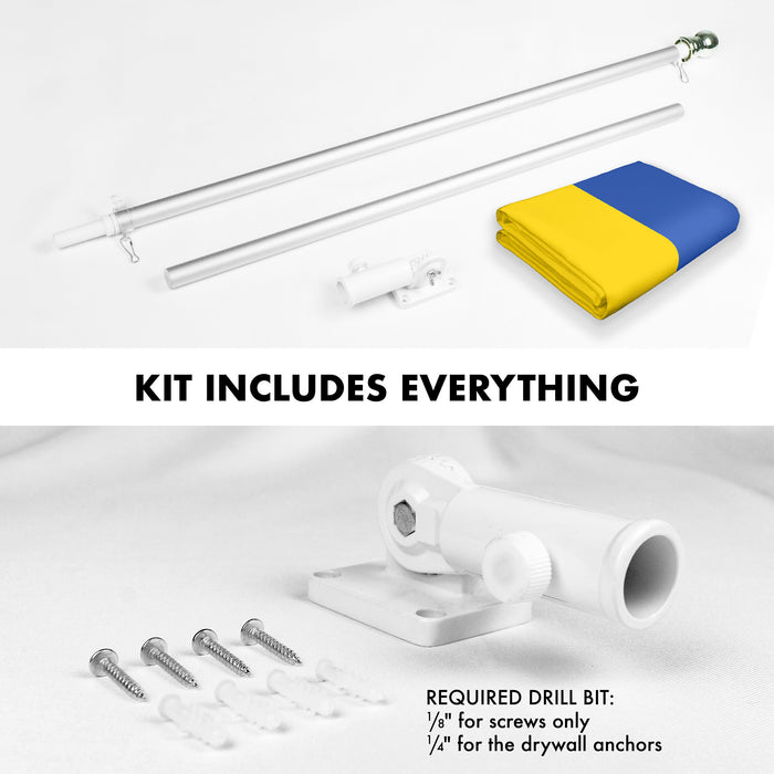 G128 Combo Pack: 5 Ft Tangle Free Aluminum Spinning Flagpole (Silver) & Ukraine Ukrainian Flag 2x3 Ft, LiteWeave Pro Series Printed 150D Polyester | Pole with Flag Included
