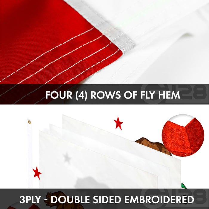 G128 Combo Pack: American USA Flag ToughWeave Series 2x3 Ft Single Sided & California CA  Double Sided 2x3 Ft Double ToughWeave Series | Both Embroidered Polyester, Brass Grommets