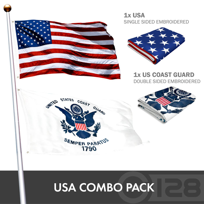 G128 Combo Pack: American USA Flag ToughWeave Series 3x5 Ft Single