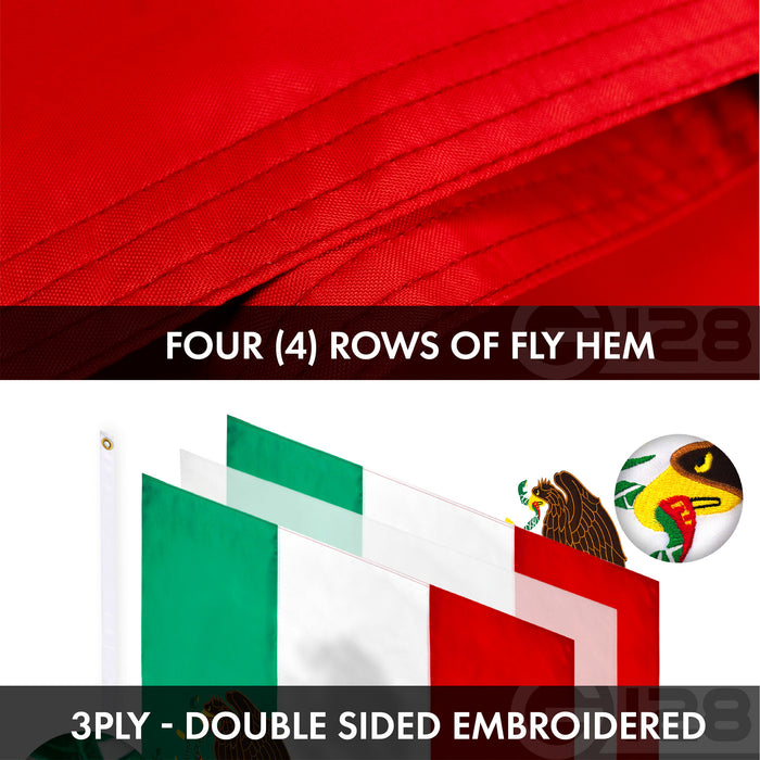 G128 Combo Pack: American USA Flag ToughWeave Series 2x3 Ft Single Sided & Mexico Mexican Flag Double Sided 2x3 Ft Double ToughWeave Series | Both Embroidered Polyester, Brass Grommets