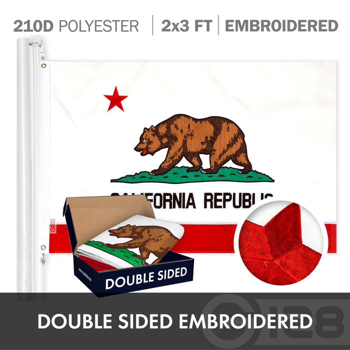 G128 Combo Pack: American USA Flag ToughWeave Series 2x3 Ft Single Sided & California CA  Double Sided 2x3 Ft Double ToughWeave Series | Both Embroidered Polyester, Brass Grommets