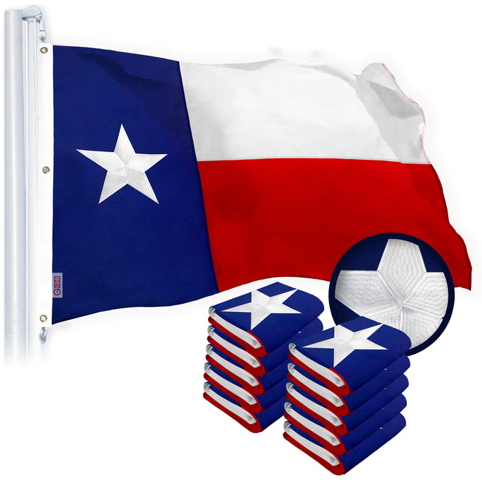 G128 Texas State Flag 5x8 FT 10-Pack Embroidered Stars Sewn Stripes Heavy Duty 220GSM Tough Spun Polyester Quality with Brass Grommets