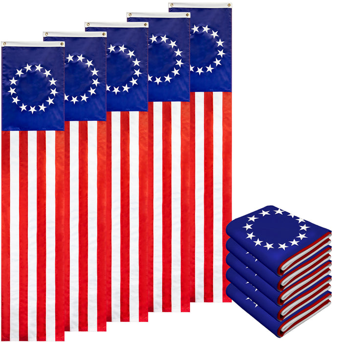 G128 5-Pack: Betsy Ross Pull Down Bunting Flag | 1.67x8 Ft | Embroidered Polyester