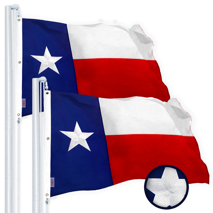G128 Texas State Flag 6x10 FT 2-Pack Embroidered Stars Sewn Stripes Heavy Duty 220GSM Tough Spun Polyester Quality with Brass Grommets