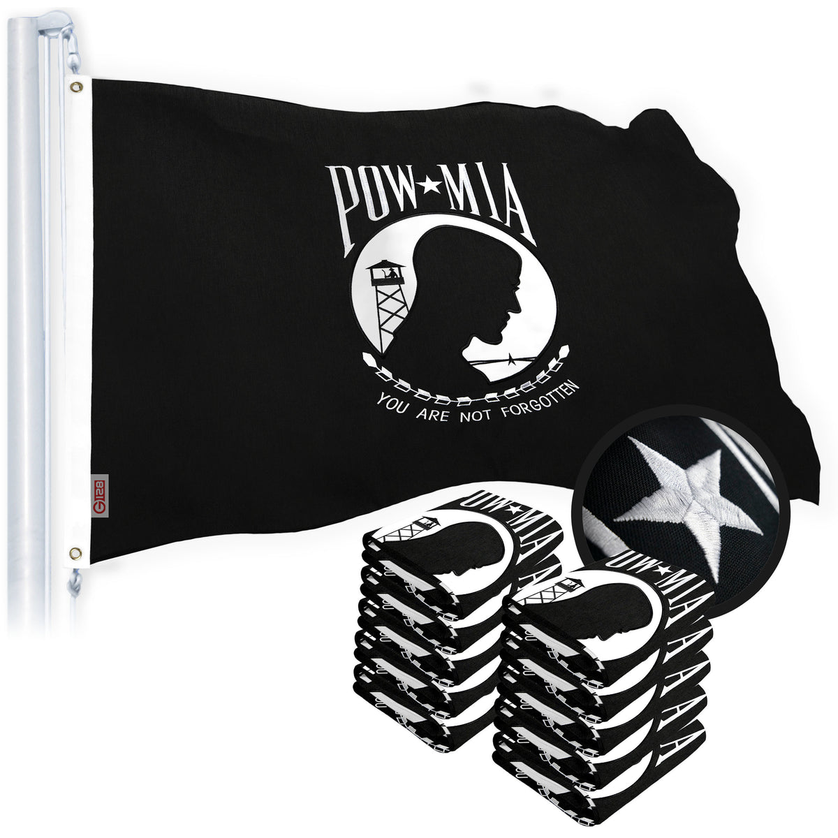 G128 POW MIA Flag 2x3 FT 10-Pack Embroidered Spun Polyester — G128store.com