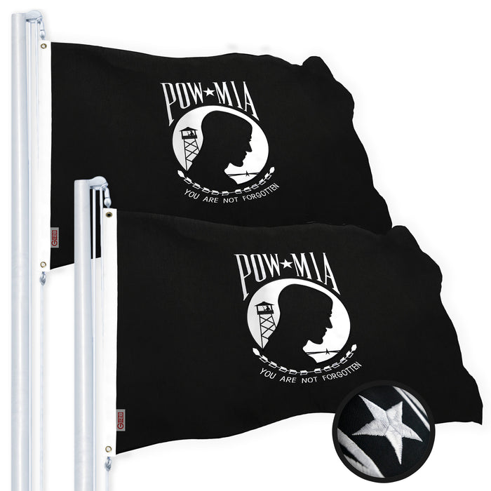 G128 POW MIA Flag 2x3 FT 2-Pack Embroidered Spun Polyester