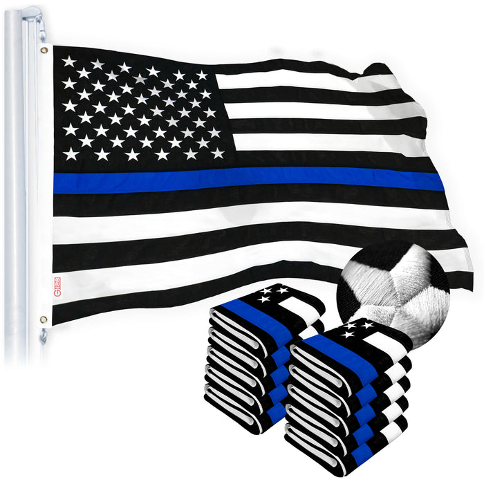 G128 Thin Blue Line Flag 4x6 FT 10-Pack Embroidered Heavy Duty 220GSM Tough Spun Polyester U.S. American Flag Brass Grommets Honoring Men and Women of Law Enforcement Black White and Blue US Flag