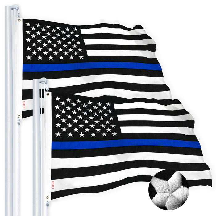 Thin Blue Line Flag 2x3FT 2-Pack Embroidered Spun Polyester By G128