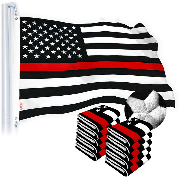 G128 Thin Red Line Flag Embroidered 2.5x4 FT 10-Pack Heavy Duty 220GSM Tough Spun Polyester U.S. American Flag Brass Grommets Honoring Fire Fighters and EMTs Black White and Red US Flag