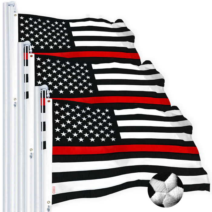 G128 Thin Red Line Flag Embroidered 2.5x4 FT 3-Pack Heavy Duty 220GSM Tough Spun Polyester U.S. American Flag Brass Grommets Honoring Fire Fighters and EMTs Black White and Red US Flag
