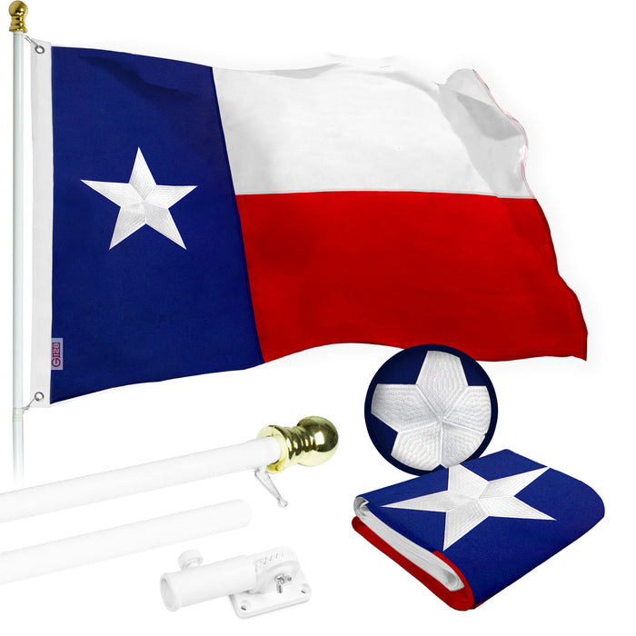 G128 Flag Pole 5 FT White Tangle Free & Texas Flag 2.5x4 FT Combo Embroidered Spun Polyester
