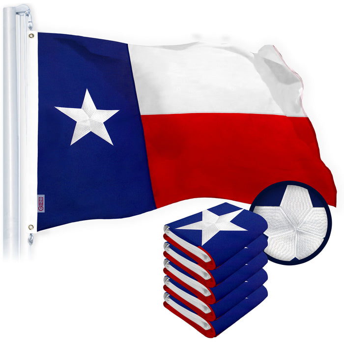 G128 Texas State Flag 4x6 FT 5-Pack Embroidered Stars Sewn Stripes Heavy Duty 220GSM Tough Spun Polyester Quality with Brass Grommets