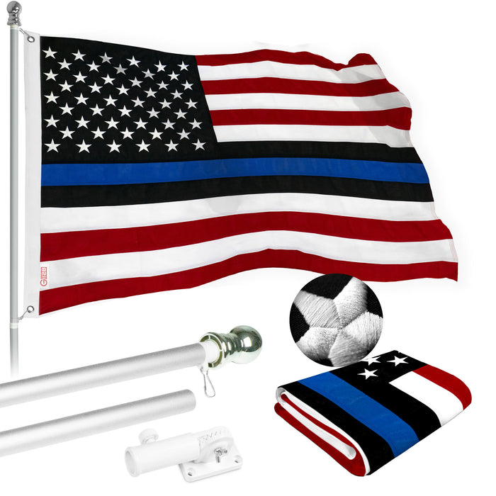G128 Flag Pole 5 FT Silver Tangle Free & Blue Lives Matter Flag 2.5x4 FT Combo Embroidered Spun Polyester