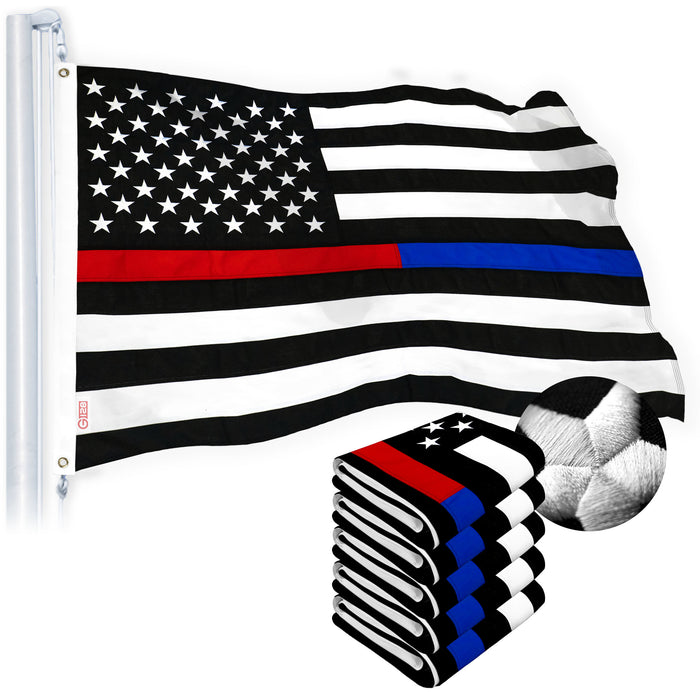 G128 Thin Blue Line Police & Thin Red Line 4x6 FT 5-Pack Firefighter Heavy Duty 220GSM Tough Spun Polyester Embroidered US American Flag Brass Grommets Honoring Law Enforcement Officers First Responder