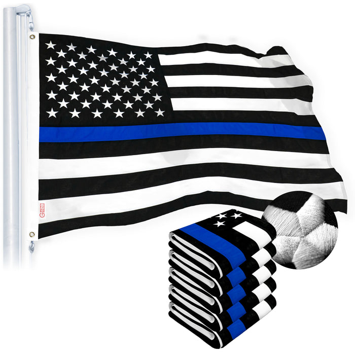 G128 Thin Blue Line Flag 2.5x4 FT 5-Pack Embroidered Heavy Duty 220GSM Tough Spun Polyester U.S. American Flag Brass Grommets Honoring Men and Women of Law Enforcement Black White and Blue US Flag