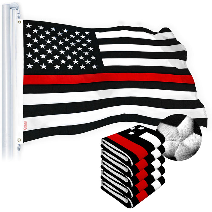 G128 Thin Red Line Flag Embroidered 2.5x4 FT 5-Pack Heavy Duty 220GSM Tough Spun Polyester U.S. American Flag Brass Grommets Honoring Fire Fighters and EMTs Black White and Red US Flag