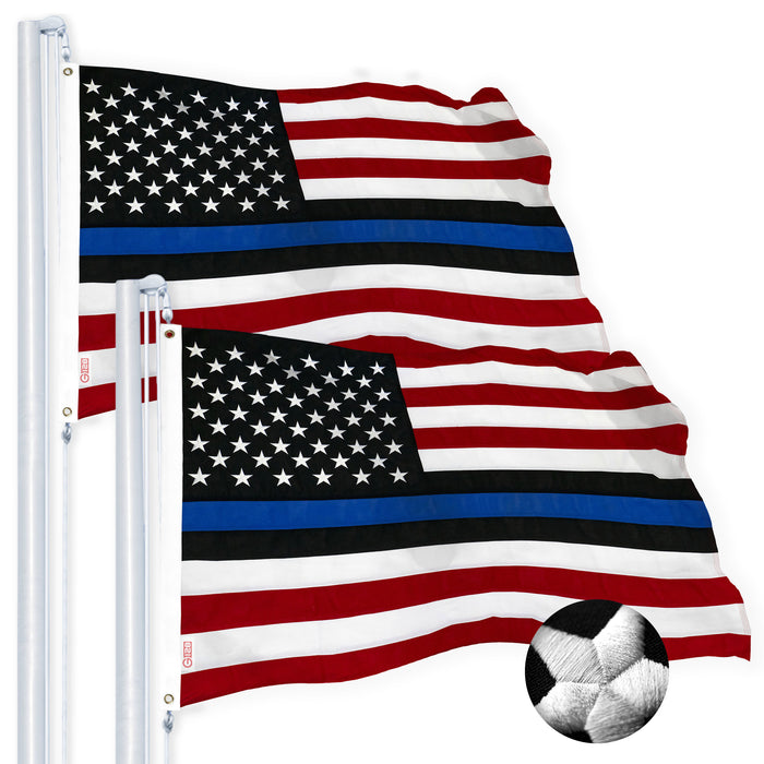 G128 2 PACK: Blue Lives Matter Flag 3x5 Ft Embroidered Spun Polyester