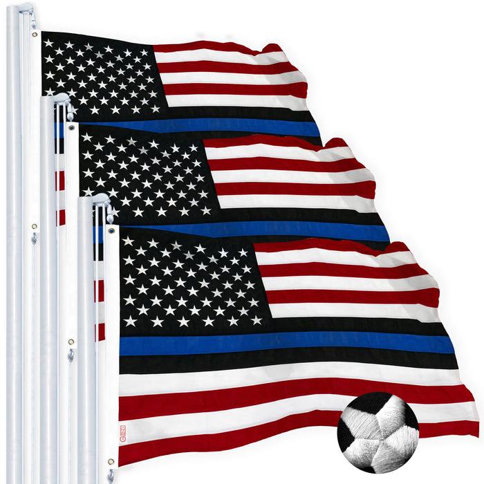 G128 Blue Lives Matter Flag 2x3 FT 3-Pack Police Flag Embroidered Spun Polyester