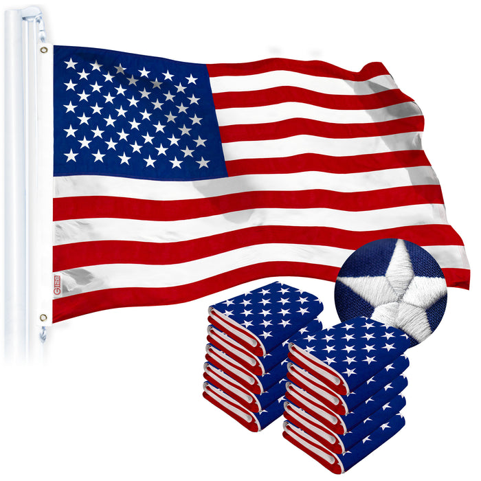 G128 10 PACK: USA American Flag 4x6FT Embroidered Spun Polyester
