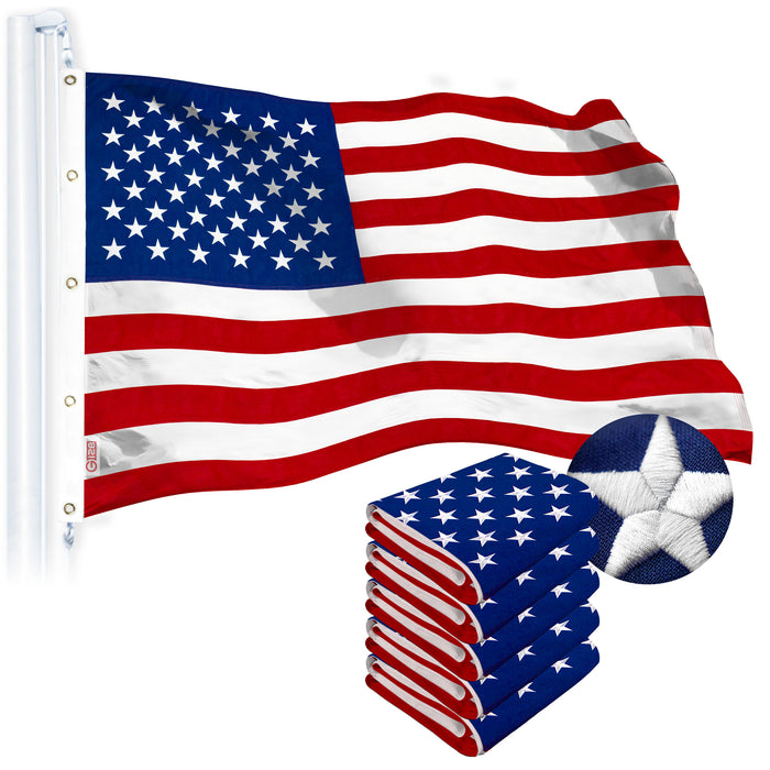 G128 5 PACK: USA American Flag 10x15FT Embroidered Spun Polyester