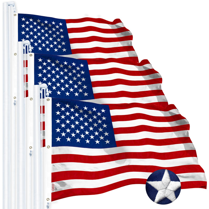 G128 3 PACK: USA American Flag 5x8FT Embroidered Spun Polyester
