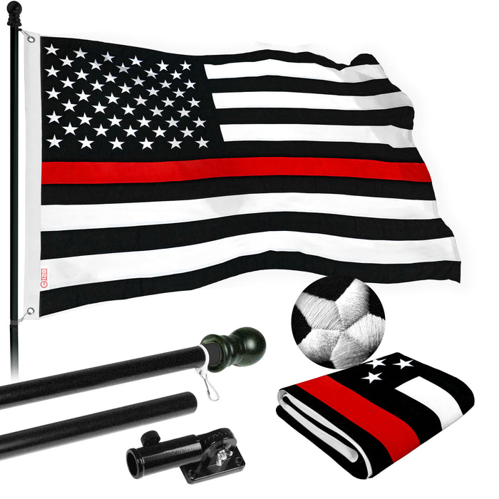 G128 Flag Pole 5 FT Black Tangle Free & Thin Red Flag 2.5x4 FT Combo Embroidered Spun Polyester