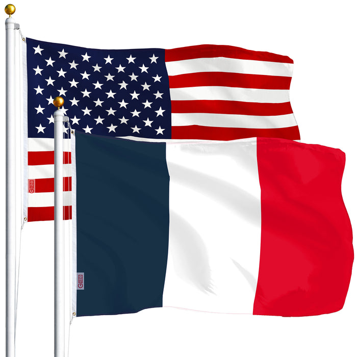 G128 Combo Pack: USA American Flag & Navy Blue NEW France French Flag | 3x5 feet | Printed Indoor/Outdoor, Vibrant Colors, Brass Grommets, Quality Polyester
