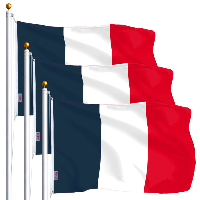 G128 - 3 Pack: Navy Blue NEW France French Flag | 3x5 feet | Printed - Indoor/Outdoor, Vibrant Colors, Brass Grommets, Quality Polyester