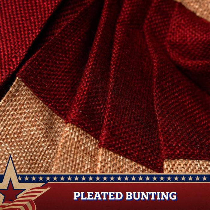 G128 - 3 Pack: USA Tea Stained Pleated Fan Flag 3x6FT Burlap Embroidered Polyester Stars and Stripes