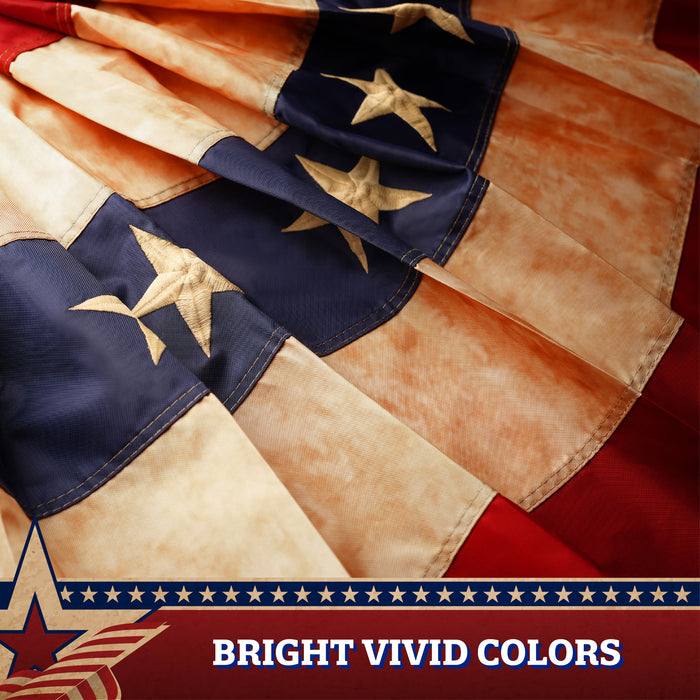 G128 - 2 Pack: USA Tea Stained Pleated Fan Flag 3x6FT Embroidered Polyester Stars and Stripes