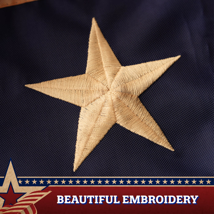 G128 - 5 Pack: USA Tea Stained Pleated Fan Flag 2x4FT Embroidered Polyester Stars and Stripes