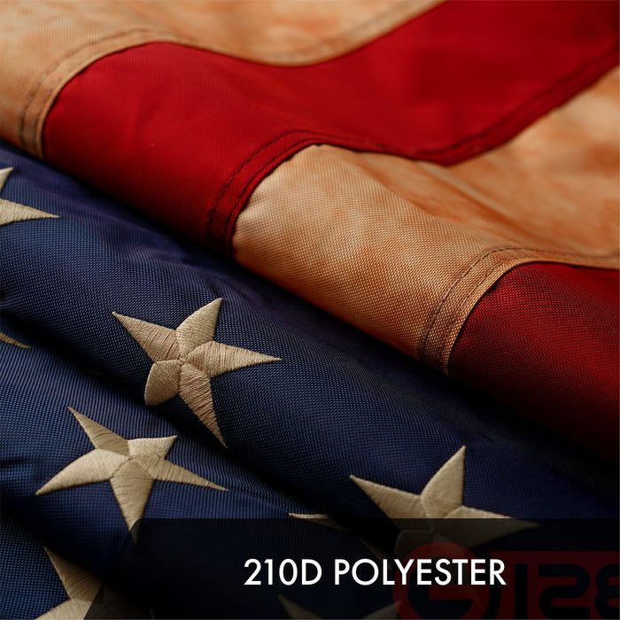 G128 American USA Tea-Stained Flag | 2x3 Ft | ToughWeave Pro Series Embroidered 420D Polyester | Embroidered Stars