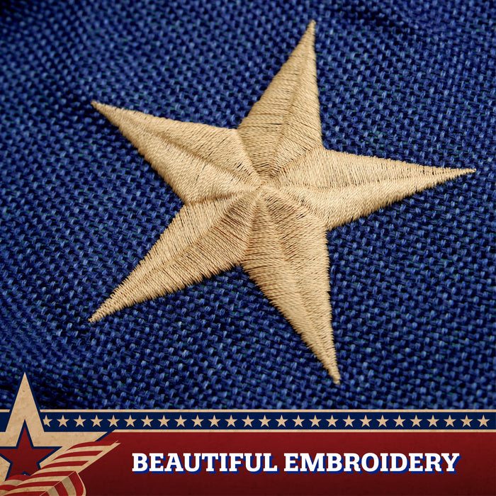 G128 - 10 Pack: USA Tea Stained Pleated Fan Flag 3x6FT Burlap Embroidered Polyester Stars and Stripes