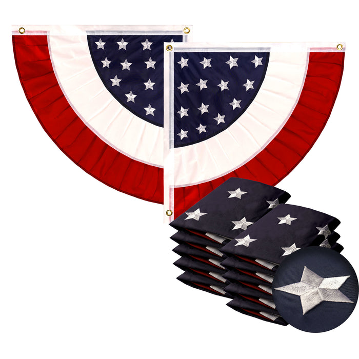 G128 10 Pack: USA Pleated Fan Flag Star 1.5x1.5 Feet Center Quarter Circle Embroidered Polyester Stars and Stripes