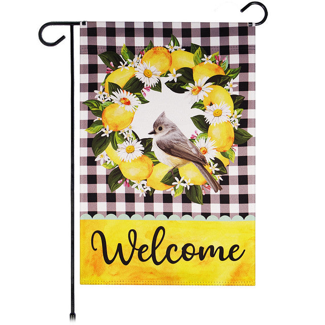 G128 Garden Flag Welcome Bird with Fruit Wreath | 12x18 Inch | Printed Blockout Polyester - Everyday Decoration