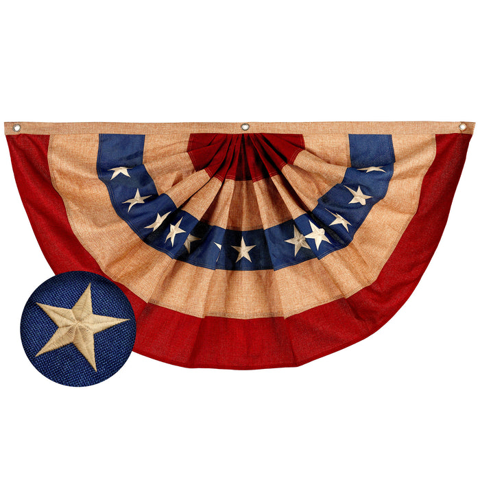 G128 USA Tea Stained Pleated Fan Flag 2x4FT Burlap Embroidered Polyester Stars and Stripes