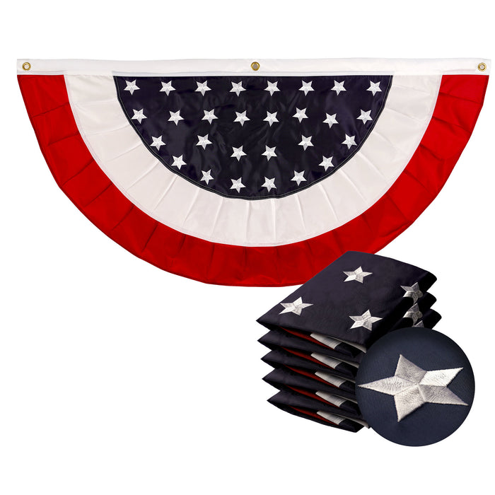 G128 - 5 Pack: USA Pleated Fan Flag 3x6FT Star Center Embroidered Polyester Stars and Stripes