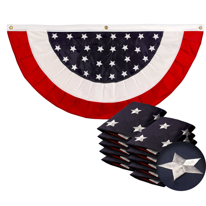 G128 - 10 Pack: USA Pleated Fan Flag 1.5x3FT Star Center Embroidered Polyester Stars and Stripes